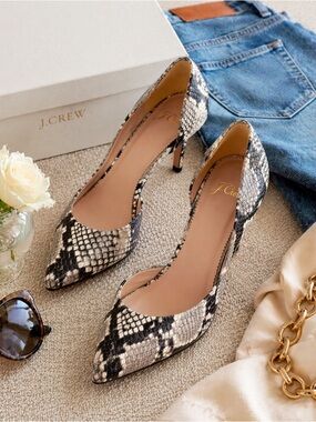 J.Crew Lucie Pumps Snakeskin Leather Made in Italy Pointed Toe Heels Size 8.5